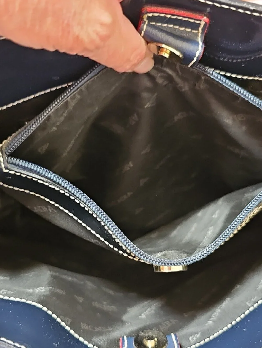 Arcadia Navy Patent Shoulder Tote with Gold Hardware - Picture 10 of 15